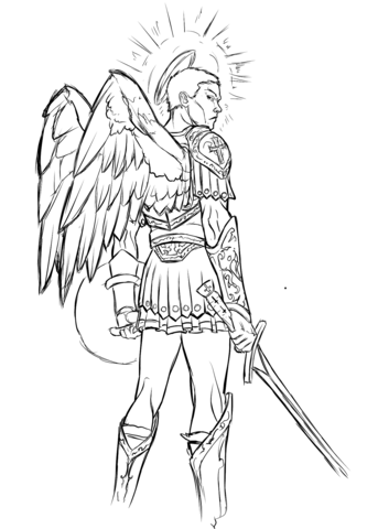 Angel With Sword And Shield Coloring Page